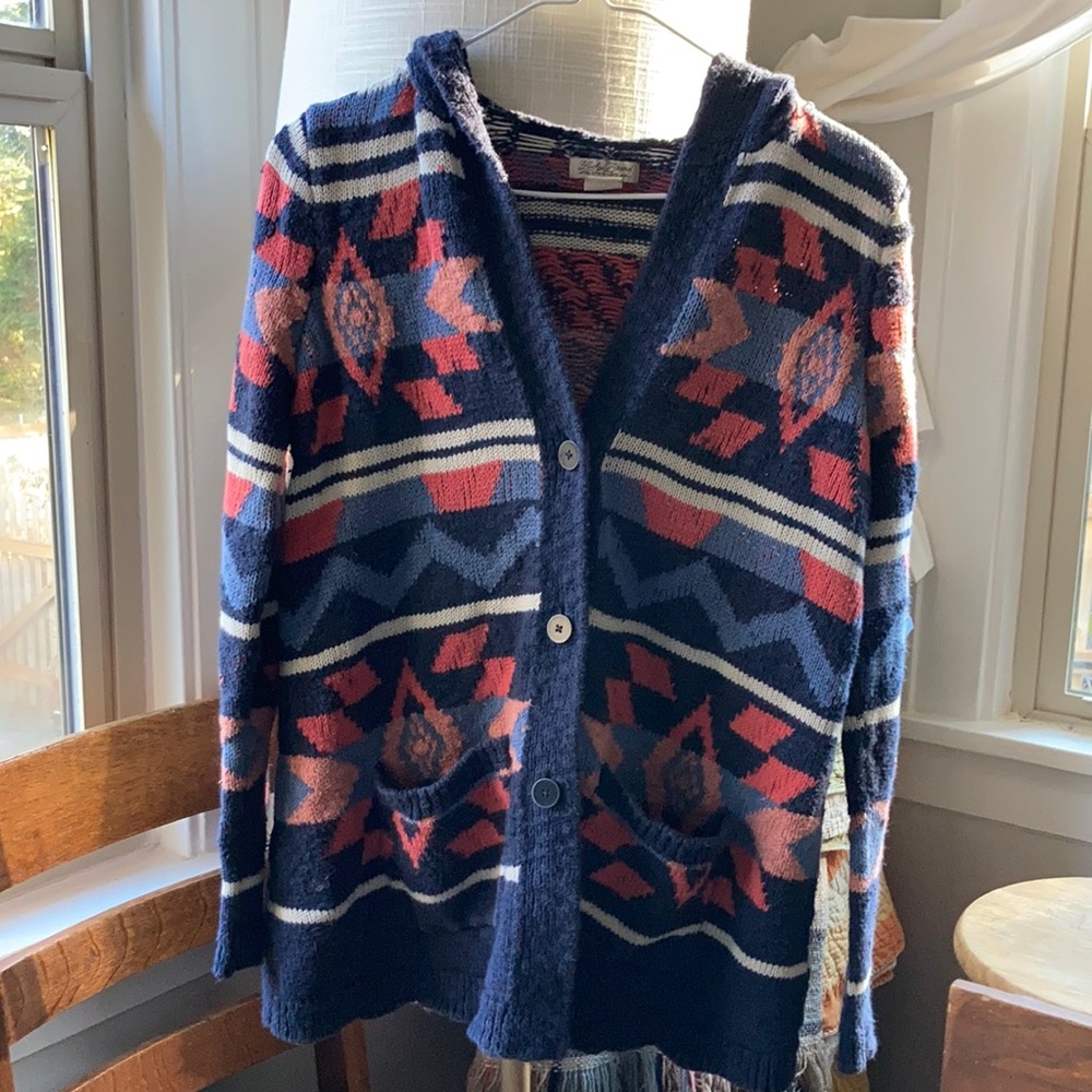 Lucky Brand long cotton cardi SouthWestern knit.